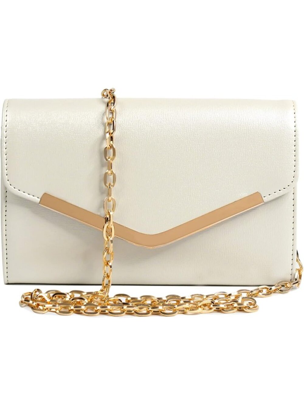 Women's Beige Clutch Purse Envelope Handbag Detachable Chain for Evening Bag